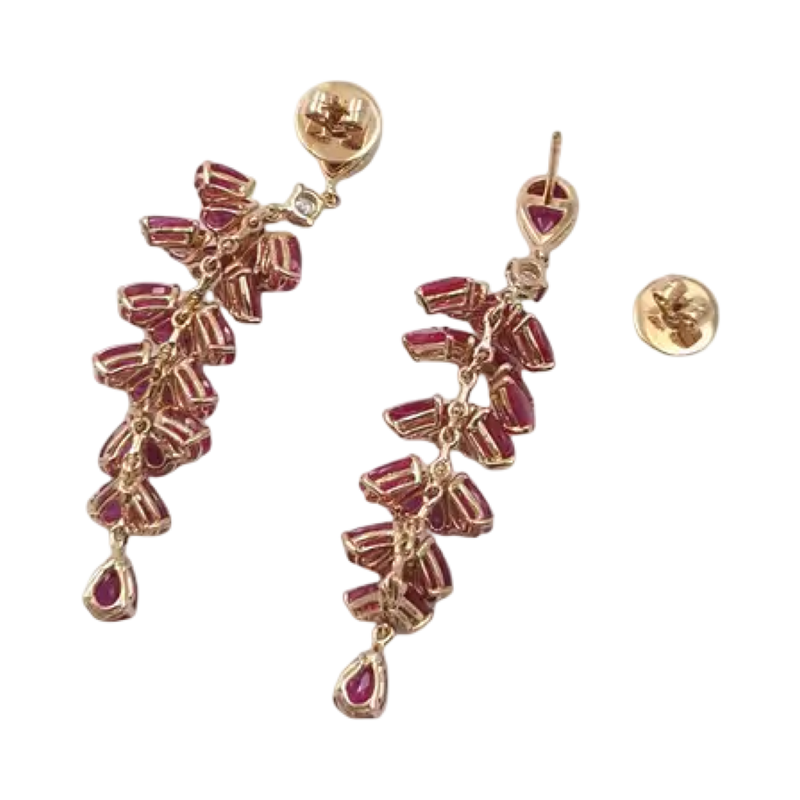 JE0023K - Ruby with Diamond Dangling Earrings set in 18K Rose Gold Setting