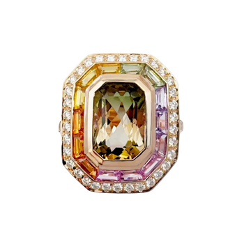 JR0479L - Bi-Color Tourmaline with Multi Color Sapphire & Diamond Ring set in 18K Rose Gold Setting