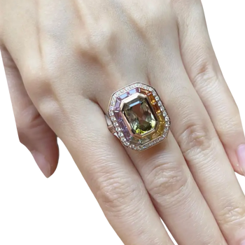 JR0479L - Bi-Color Tourmaline with Multi Color Sapphire & Diamond Ring set in 18K Rose Gold Setting