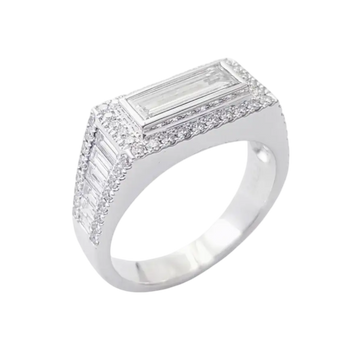 JR0395L - Extra-Long Baguette Diamond Ring set in Platinum 950 Setting