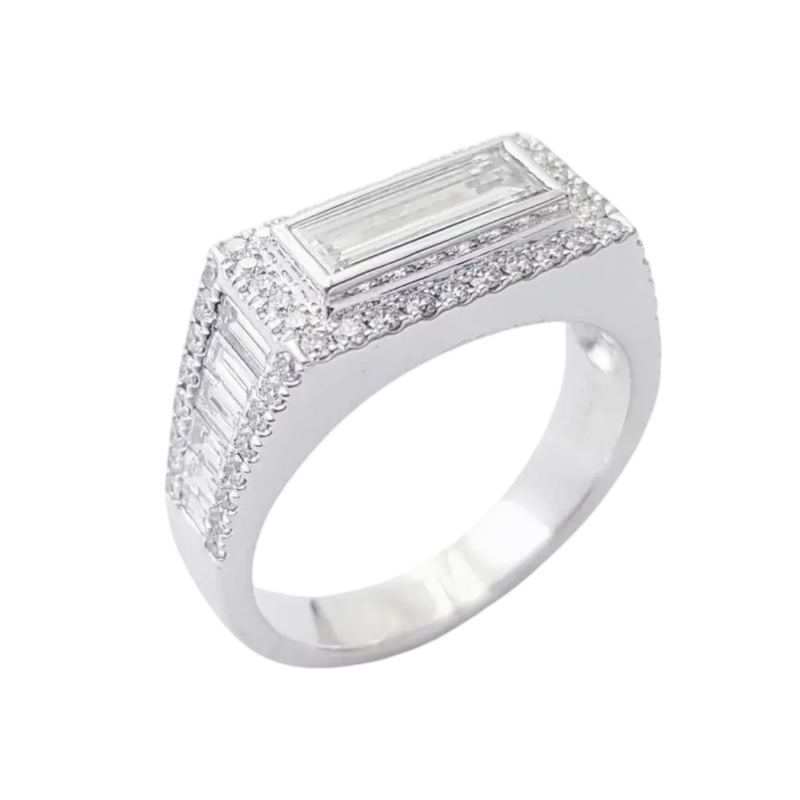 JR0395L - Extra-Long Baguette Diamond Ring set in Platinum 950 Setting