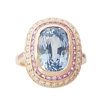 JR0390L - Ceylon Blue Sapphire with Pink Sapphire & Diamond Ring set in 18K Rose Gold Setting