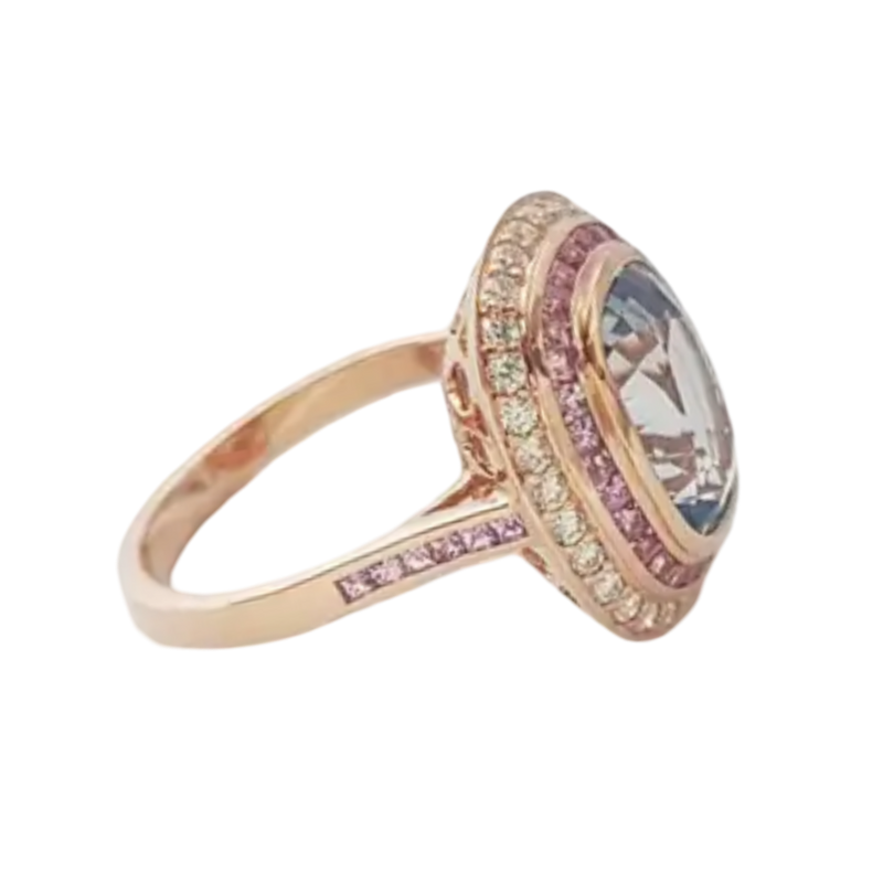 JR0390L - Ceylon Blue Sapphire with Pink Sapphire & Diamond Ring set in 18K Rose Gold Setting