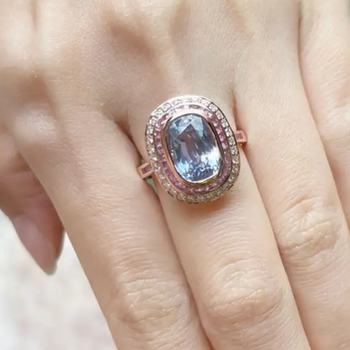 JR0390L - Ceylon Blue Sapphire with Pink Sapphire & Diamond Ring set in 18K Rose Gold Setting