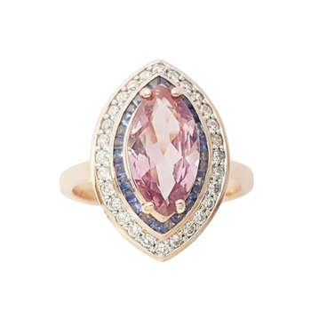 JR0360L - Padparadscha with Blue Sapphire & Diamond Ring set in 18K Rose Gold Setting