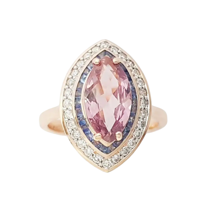 JR0360L - Padparadscha with Blue Sapphire & Diamond Ring set in 18K Rose Gold Setting
