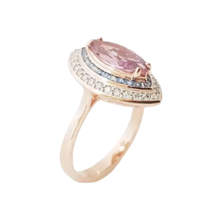 JR0360L - Padparadscha with Blue Sapphire & Diamond Ring set in 18K Rose Gold Setting