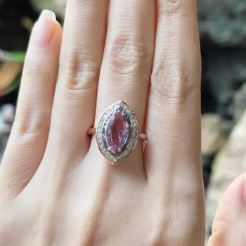 JR0360L - Padparadscha with Blue Sapphire & Diamond Ring set in 18K Rose Gold Setting