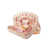 JR0867M - Trillion Cut Padparadscha, Pink Sapphire and Diamond Ring set in 18K Rose Gold Setting