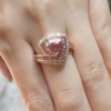 JR0867M - Trillion Cut Padparadscha, Pink Sapphire and Diamond Ring set in 18K Rose Gold Setting