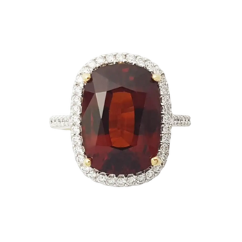 JR0299L - Cushion Cut Spessartite Garnet with Halo Diamond Ring set in 18K Gold Setting