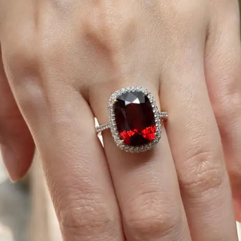 JR0299L - Cushion Cut Spessartite Garnet with Halo Diamond Ring set in 18K Gold Setting