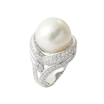 JR0713L - South Sea Pearl with Diamond Ring set in Platinum 950 Setting