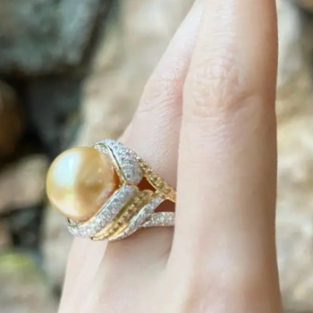 JR0301L - Golden South Sea Pearl with Diamond & Yellow Sapphire Ring set in 18K Gold Setting