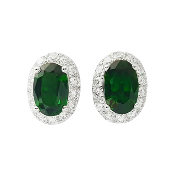 JE0123L - Tsavorite with Diamond Earrings set in 18K White Gold Setting