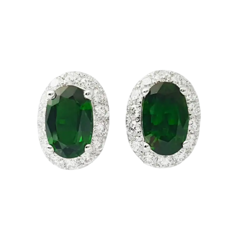 JE0123L - Tsavorite with Diamond Earrings set in 18K White Gold Setting