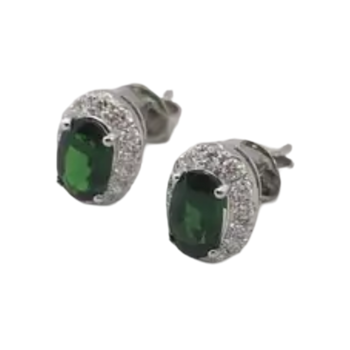 JE0123L - Tsavorite with Diamond Earrings set in 18K White Gold Setting