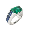 JR0262L - Zambian Emerald with Blue Sapphire Ring set in Platinum 950 Setting