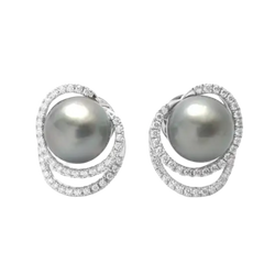 JE0654S - Grayish South Sea Pearl with Diamond Earrings set in 18K White Gold Setting
