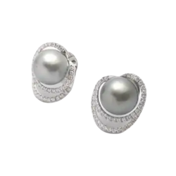 JE0654S - Grayish South Sea Pearl with Diamond Earrings set in 18K White Gold Setting