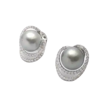 JE0654S - Grayish South Sea Pearl with Diamond Earrings set in 18K White Gold Setting