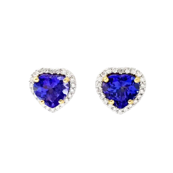 JE0321L - Heart Shape Tanzanite with Diamond Earrings set in 18K Yellow/White Gold