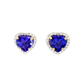 JE0321L - Heart Shape Tanzanite with Diamond Earrings set in 18K Yellow/White Gold