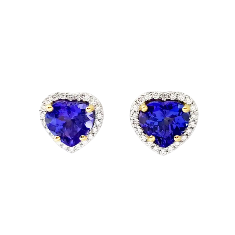 JE0321L - Heart Shape Tanzanite with Diamond Earrings set in 18K Yellow/White Gold