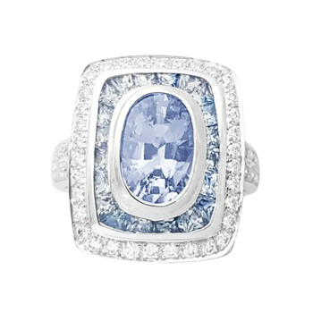 JR0359L - Unheated Blue Sapphire with Blue Sapphire & Diamond Ring set in 18K White Gold