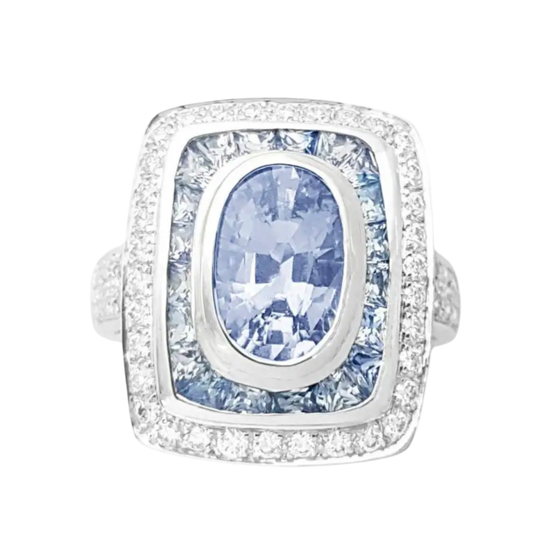 JR0359L - Unheated Blue Sapphire with Blue Sapphire & Diamond Ring set in 18K White Gold