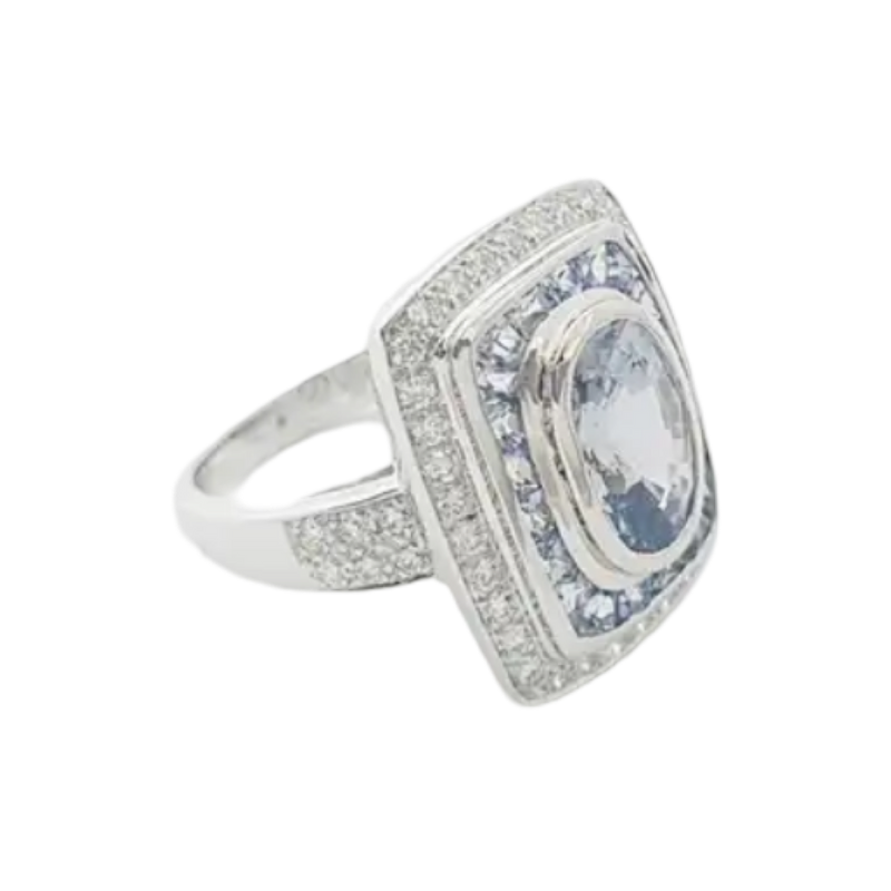 JR0359L - Unheated Blue Sapphire with Blue Sapphire & Diamond Ring set in 18K White Gold