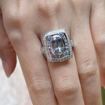 JR0359L - Unheated Blue Sapphire with Blue Sapphire & Diamond Ring set in 18K White Gold