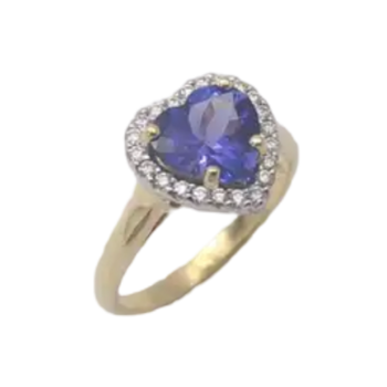 JR0381L - Heart Shape Tanzanite with Halo Diamond Ring set in 18K Gold Setting