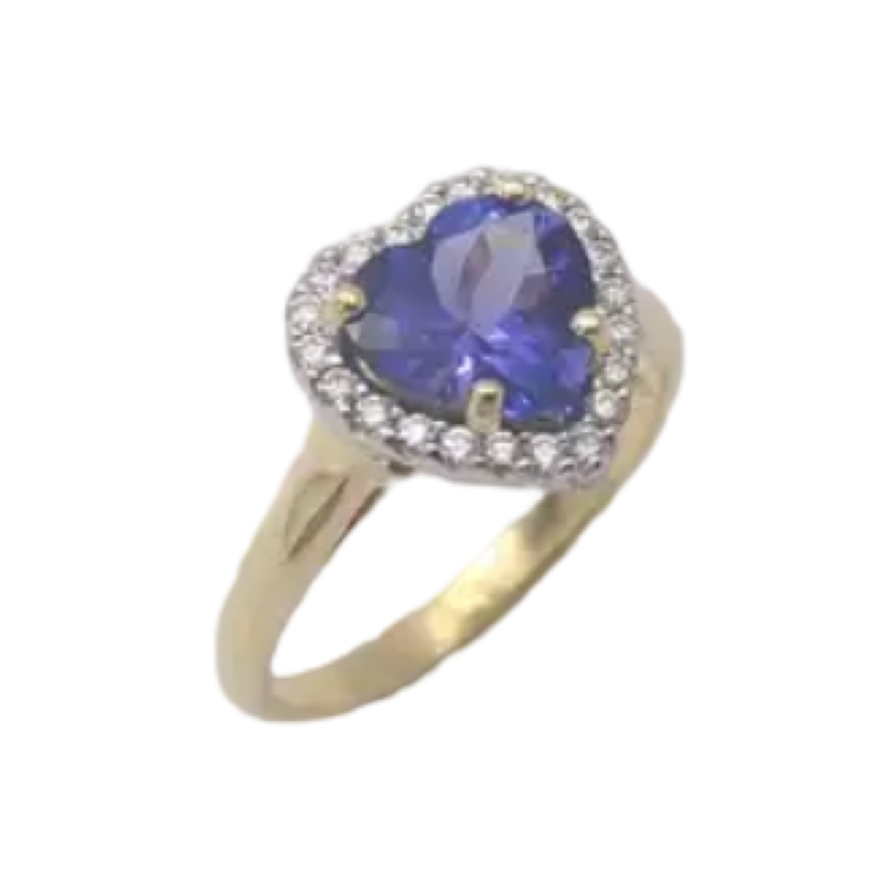 JR0381L - Heart Shape Tanzanite with Halo Diamond Ring set in 18K Gold Setting