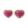 JE0444M - Heart Shape Cabochon Ruby with Pink Sapphire & Diamond Heart Earrings in 18K Rose/White Gold