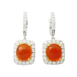 JE0138R - Fire Opal with Diamond Earrings set in 18K White Gold Setting