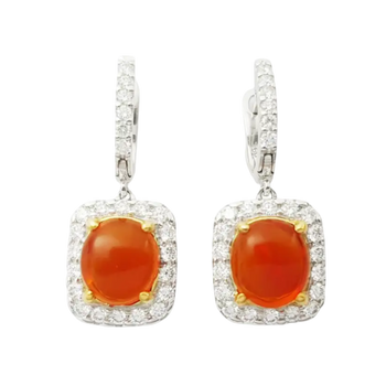JE0138R - Fire Opal with Diamond Earrings set in 18K White Gold Setting