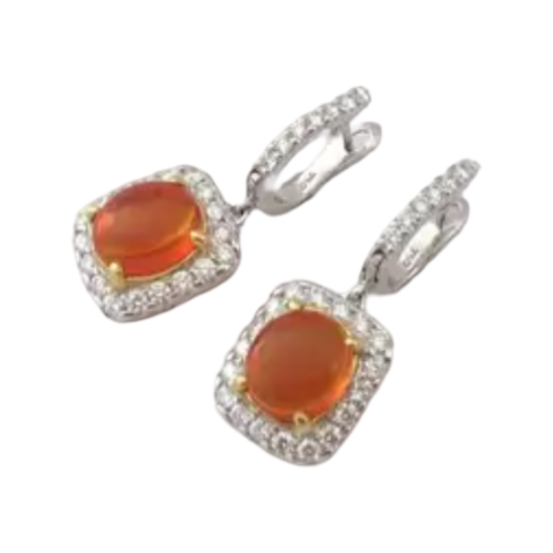 JE0138R - Fire Opal with Diamond Earrings set in 18K White Gold Setting