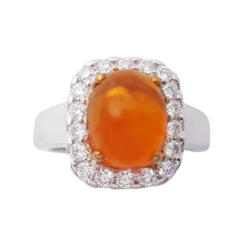 JR0218R - Fire Opal with Diamond Ring set in 18K White Gold Setting