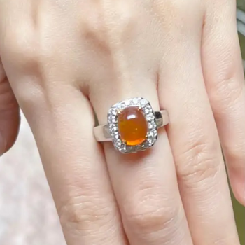 JR0218R - Fire Opal with Diamond Ring set in 18K White Gold Setting