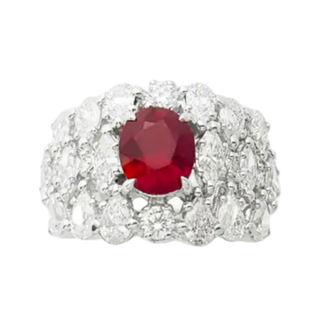 JR0057L - Pigeon's Blood Ruby with Diamond Ring set in 18K White Gold Setting
