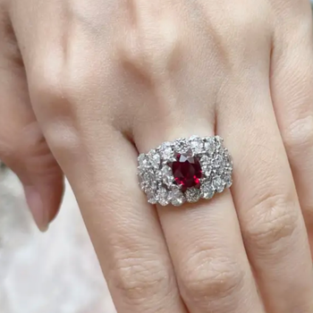 JR0057L - Pigeon's Blood Ruby with Diamond Ring set in 18K White Gold Setting
