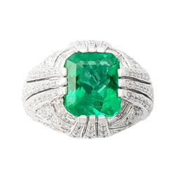 JR0362L - Emerald with Diamond Ring set in 18K White Gold Setting