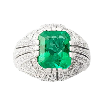 JR0362LK - Emerald with Diamond Ring set in 18K White Gold Setting