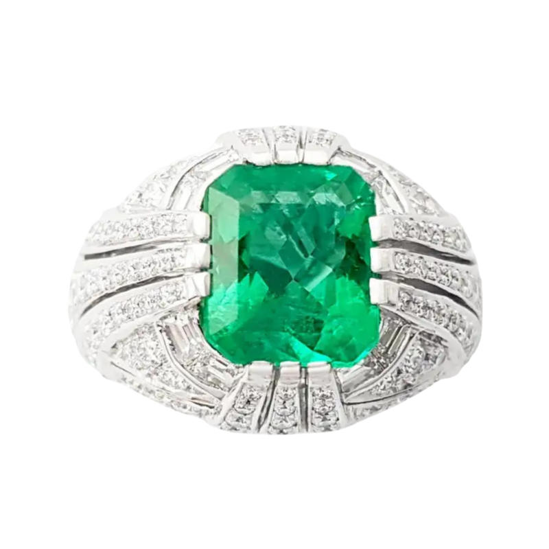 JR0362LK - Emerald with Diamond Ring set in 18K White Gold Setting