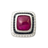 JR0226M - Cabochon Ruby with Black Sapphire and Diamond Ring set in 18K White Gold Setting