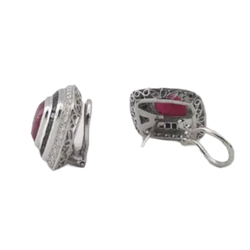 JE0218M - Cabochon Ruby, Black Sapphire and Diamond Earrings set in 18K White Gold Setting