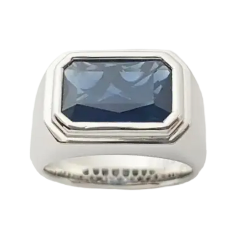 JR0184LK - Blue Sapphire Men’s Ring set in Platinum 950 Setting
