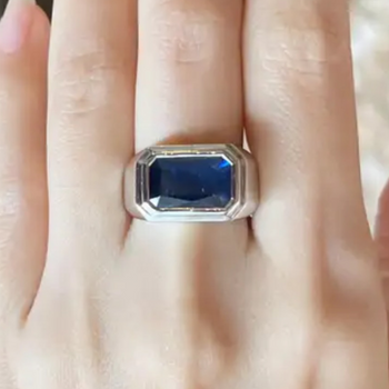 JR0184LK - Blue Sapphire Men’s Ring set in Platinum 950 Setting