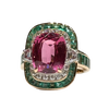 JR0259K - Unheated Spinel with Emerald & Diamond Ring Set in 18K Rose Gold Setting